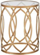 madison park arlo accent tables - glass top hollow round with small metal frame, geometric eyelet pattern, luxe modern stylish nightstand for living room, bedroom furniture in gold logo