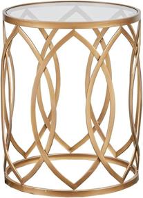 img 4 attached to Madison Park Arlo Accent Tables - Glass Top Hollow Round with Small Metal Frame, Geometric Eyelet Pattern, Luxe Modern Stylish Nightstand for Living Room, Bedroom Furniture in Gold