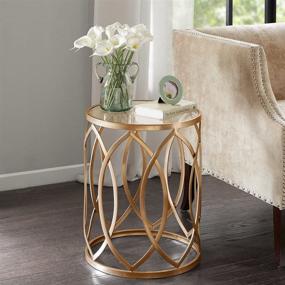 img 3 attached to Madison Park Arlo Accent Tables - Glass Top Hollow Round with Small Metal Frame, Geometric Eyelet Pattern, Luxe Modern Stylish Nightstand for Living Room, Bedroom Furniture in Gold