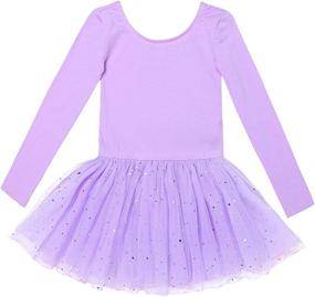 img 3 attached to CHICTRY Shiny Sequin Tulle Skirted Dance Ballet Dress for Girls: Classic Long Sleeve Party Leotard