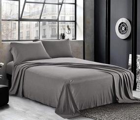 img 4 attached to 🛏️ Dark Gray King Size Jersey Cotton Sheets - 4-Piece Set | Extra Soft All Season Bed Sheets | Cozy T-Shirt Heather Sheets | Deep Pocket Fitted Sheet, Flat Sheet, Pillow Cases