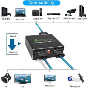 img 2 attached to 🔌 Premium 4K HDMI Splitter 1x2 4K@60Hz 4:4:4 HDR D-o-l-b-y Vision D-o-l-b-y Atmos Compatible, 18 Gbps, HDCP2.2 with Settable HDCP, EDID, and Scaling - LPC USB Power, 4K HDMI Splitter 1 in 2 Out