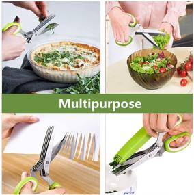 img 1 attached to 🌿 X-Chef Herb Scissors: 5-Blade Kitchen Herb Shears for Easy Herb Cutting and Chopping - Stainless Steel, Safety Cover and Cleaning Comb Included