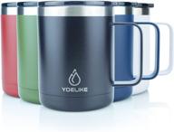 yoelike 14 oz coffee mug with lid and handle: double wall vacuum insulated travel cup for hot/cold drinks - stainless steel, dishwasher safe, leak proof - black логотип