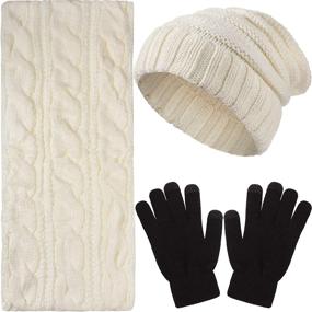 img 4 attached to 🧣 Unisex Winter Knit Beanie Hat, Warm Scarf, and Touch Screen Gloves Set - 3 Pieces