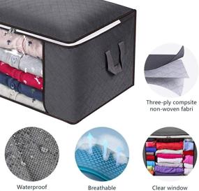 img 2 attached to 👜 Luxury Grey 23Gal Large Capacity Clothes Storage Bag Organizer | Thick Fabric, Reinforced Handle | Perfect for Comforters, Blankets, Bedding | Foldable with Sturdy Zipper & Clear Window