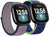 мягкие регулируемые нейлоновые ремешки для fitbit sense и versa 3 - полуночно-синий/неон-лайм логотип