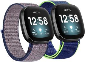 img 4 attached to Мягкие регулируемые нейлоновые ремешки для Fitbit Sense и Versa 3 - Полуночно-синий/Неон-лайм