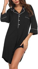 img 3 attached to 👚 Ekouaer Boyfriend Style Sexy Cotton Nightgown: Black Sleep Shirt, 3/4 Sleeve, Medium Size