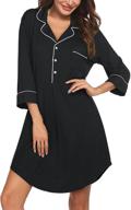 👚 ekouaer boyfriend style sexy cotton nightgown: black sleep shirt, 3/4 sleeve, medium size logo
