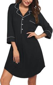 img 4 attached to 👚 Ekouaer Boyfriend Style Sexy Cotton Nightgown: Black Sleep Shirt, 3/4 Sleeve, Medium Size