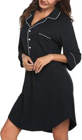 img 2 attached to 👚 Ekouaer Boyfriend Style Sexy Cotton Nightgown: Black Sleep Shirt, 3/4 Sleeve, Medium Size
