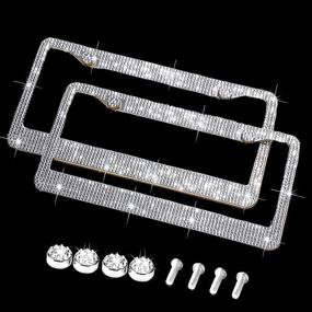 img 1 attached to 💎 Dyshuai 7Pcs Bling Car Accessories Set for Women: Stylish Bling Steering Wheel Cover, Universal Fit 15-Inch, Crystal Seat Belt Covers, Diamond License Plate Frames, Rhinestone Emblem Sticker Rings (Bling-7Packs)