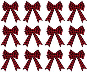 img 3 attached to 🎅 Holiday Red Buffalo Plaid Bows 5x7 Inch, Set of 12 - Festive Christmas Decorations with Plaid Pattern - Perfect for Christmas Garland - Buffalo Check Ribbons - Ideal Indoor or Outdoor Christmas Tree Bows