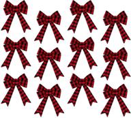 🎅 holiday red buffalo plaid bows 5x7 inch, set of 12 - festive christmas decorations with plaid pattern - perfect for christmas garland - buffalo check ribbons - ideal indoor or outdoor christmas tree bows logo