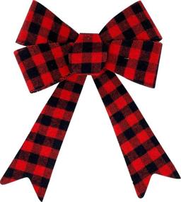 img 2 attached to 🎅 Holiday Red Buffalo Plaid Bows 5x7 Inch, Set of 12 - Festive Christmas Decorations with Plaid Pattern - Perfect for Christmas Garland - Buffalo Check Ribbons - Ideal Indoor or Outdoor Christmas Tree Bows