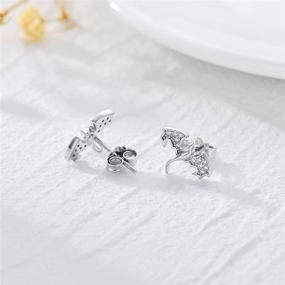 img 1 attached to 🐉 Sterling Silver Dragon Stud Earrings with Hypoallergenic 5A Cubic Zirconia - Ideal for Women and Girls