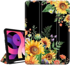 img 4 attached to 🌻 Sunflower iPad Air 4th Generation Case with Pencil Holder – Floral Yellow Flower Design – Auto Sleep Wake – Fits A2072 A2316 A2324 A2325