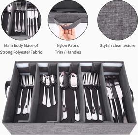 img 3 attached to 🍴 Gray Flatware Storage Case - Adjustable Dividers, Large Capacity Chest for Utensils, Cutlery, Knives - Fabric Container Holder, Silverware Storage Box