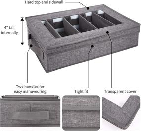img 2 attached to 🍴 Gray Flatware Storage Case - Adjustable Dividers, Large Capacity Chest for Utensils, Cutlery, Knives - Fabric Container Holder, Silverware Storage Box
