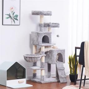 img 1 attached to Hey-brother 58'' Multi-Level Cat Tree Condo Furniture with Sisal-Covered Scratching Posts, 2 Plush Condos, Hammock for Kittens, Cats and Pets: The Ultimate Kitty Paradise!