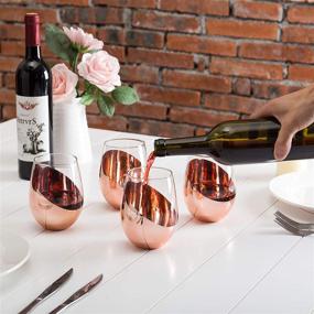 img 3 attached to 🍷 Set of 4, MyGift Contemporary Stemless Wine Glasses with Copper Accents