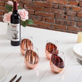 img 1 attached to 🍷 Set of 4, MyGift Contemporary Stemless Wine Glasses with Copper Accents