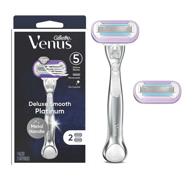 gillette venus deluxe smooth platinum razors for women - 1 venus razor with 2 razor blade refills, metal handle featuring anti-slip grip logo