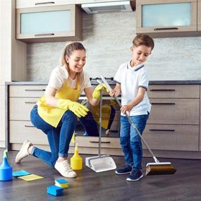 img 1 attached to 🧹 Broom and Dustpan Set for Home with Magnetic Suction | Small Size 34" Broom for Kids | Standing Dustpan | Say Goodbye to All Types of Dust & Debris | Ideal for Indoor, Office, and Bathroom Space