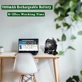 img 3 attached to 🔋 Portable Battery Powered Fan with LED Lantern - Rechargeable Camping Fan with 7800mAh Battery, Up to 25 Hours Runtime - USB Desk and Tent Fan for Office, Home, Table, Fishing - Black