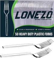 🍴 lonezo [50 pack] - sturdy plastic forks - 7 inch length - transparent plastic utensils and disposable silverware set logo