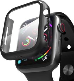 img 4 attached to 🕶️ PZOZ Корпус совместимый с Apple Watch серии 6/5/4/SE 44 мм - Тонкий матовый жесткий чехол с полным покрытием и защитным экраном для iWatch Женщины Мужчины GPS (Черный)