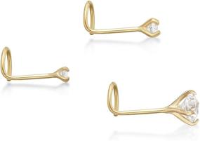 img 2 attached to 💍 14k Yellow Gold Nose Ring Set with 22 Gauge Twist Cubic Zirconia Studs - 1.5 mm, 2 mm, 2.5 mm by Lavari Jewelers