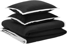 img 3 attached to 🛏️ Набор из мягкой микрофибры - одеяло, пододеяльник и наволочка - размер полутороспальный/двуспальный, черное с белым контрастным краем - легко стирается - Amazon Basics.