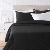 🛏️ набор из мягкой микрофибры - одеяло, пододеяльник и наволочка - размер полутороспальный/двуспальный, черное с белым контрастным краем - легко стирается - amazon basics. логотип