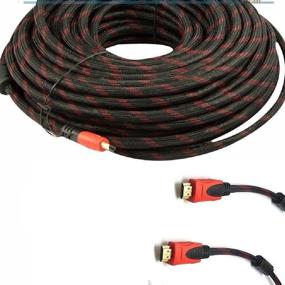 img 1 attached to 🔌 CableVantage V1.4 HDMI Cable – Ultra-High Speed with Ethernet & Audio Return (ARC), 18Gbps Bandwidth, 1080p HD 3D Ready, Red Braided Nylon Cord - Gold Plated (75 Feet)