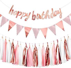 img 4 attached to 🌹 Chic Rose Gold Happy Birthday Party Decoration Set with Pennant Flag Banner and Tassel Garland - Perfect for Birthday Celebrations