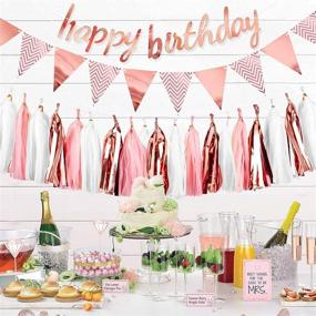 img 2 attached to 🌹 Chic Rose Gold Happy Birthday Party Decoration Set with Pennant Flag Banner and Tassel Garland - Perfect for Birthday Celebrations