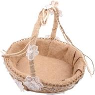 🌸 8.6 inch handmade flower girl basket: burcan, natural burlap with lace - perfect for wedding decor logo