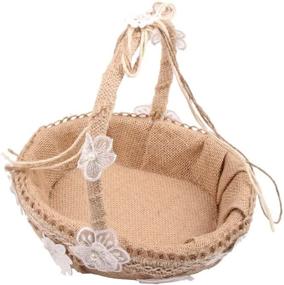 img 4 attached to 🌸 8.6 Inch Handmade Flower Girl Basket: Burcan, Natural Burlap with Lace - Perfect for Wedding Decor