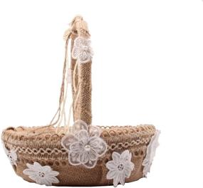 img 2 attached to 🌸 8.6 Inch Handmade Flower Girl Basket: Burcan, Natural Burlap with Lace - Perfect for Wedding Decor