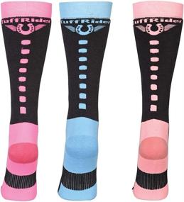 img 3 attached to TuffRider Riding Sock Pack - Assorted Colors (Charcoal/Neon Pink, Charcoal/Neon Blue, Charcoal/Neon Peach) - One Size