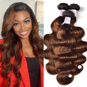 img 4 attached to Beauty Forever FB30 Highlight Indian Body Wave Human Hair Weave 3 Bundles - 12 14 16 Inch: Balayage Ombre Blonde Remy Human Hair Wavy Weave Extensions
