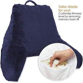 img 3 attached to 🛏️ Medium Bed Rest Pillow with Arms for Kids & Young Adults – Navy - Clara Clark Reading Pillow with Premium Shredded Memory Foam TV Pillow