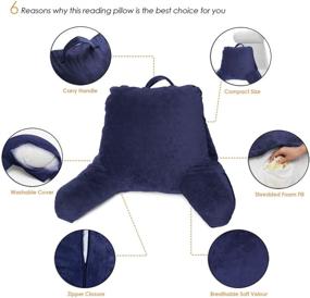 img 1 attached to 🛏️ Medium Bed Rest Pillow with Arms for Kids & Young Adults – Navy - Clara Clark Reading Pillow with Premium Shredded Memory Foam TV Pillow