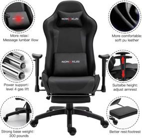 img 1 attached to 🪑 Nokaxus Office Chair Computer Gaming Chair with Lumbar Support, Massage, and Retractable Footrest in PU Leather, Backrest Adjustable 90-180 Degrees (YK-6008-BLACK S2)