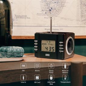 img 3 attached to 🔊 August MB300 Mini Wooden MP3 Stereo System: FM Clock Radio, Card Reader, USB Port, AUX Jack, Dual 3W Hi-Fi Speakers, Rechargeable Battery - Dark Wood