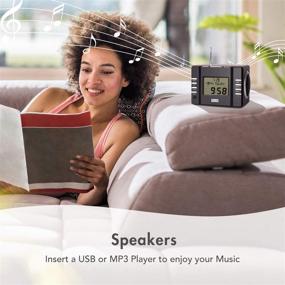 img 1 attached to 🔊 August MB300 Mini Wooden MP3 Stereo System: FM Clock Radio, Card Reader, USB Port, AUX Jack, Dual 3W Hi-Fi Speakers, Rechargeable Battery - Dark Wood