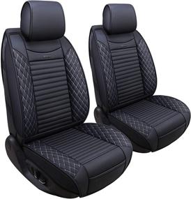 img 4 attached to Aierxuan 2 Pcs Front Captain Seat Covers For Cars Waterproof Leather Cushion Universal Fit For Cx5 Renegade Highlander Toyota Corolla 4Runner Prius Nissan Altima Rogue (2 Pcs Front/Black-White)