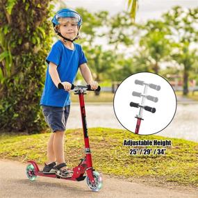 img 2 attached to 🛴 Goplus Folding Kick Scooter for Kids, 2 Flash Wheels Deluxe Aluminum, Rear Fender Brake, Adjustable Height, Sports Scooter for Boys and Girls, Ages 4-13 Years Old